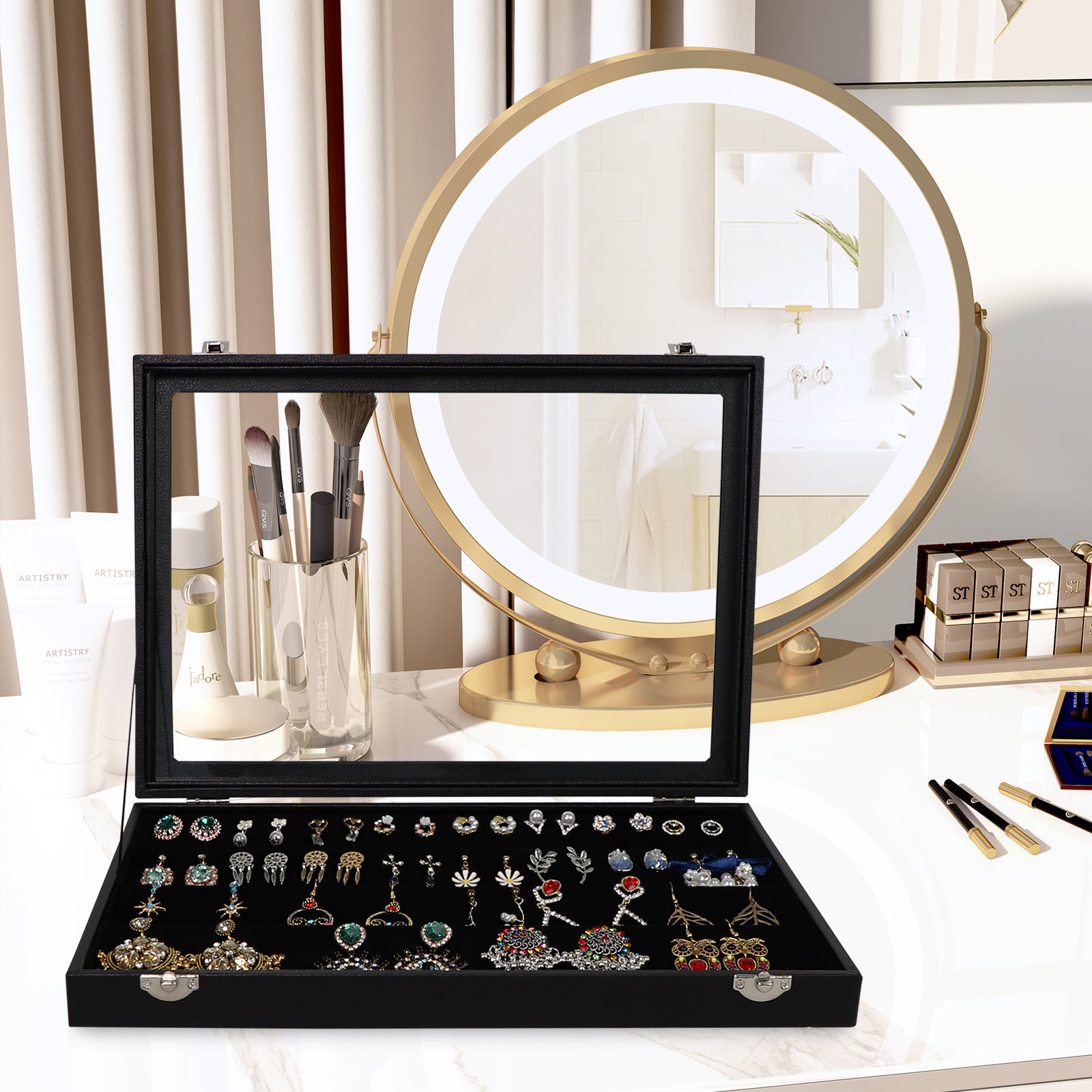 Cakulo Display Box Black Jewelry Storage Box with Clear Lid Holds Multiple
