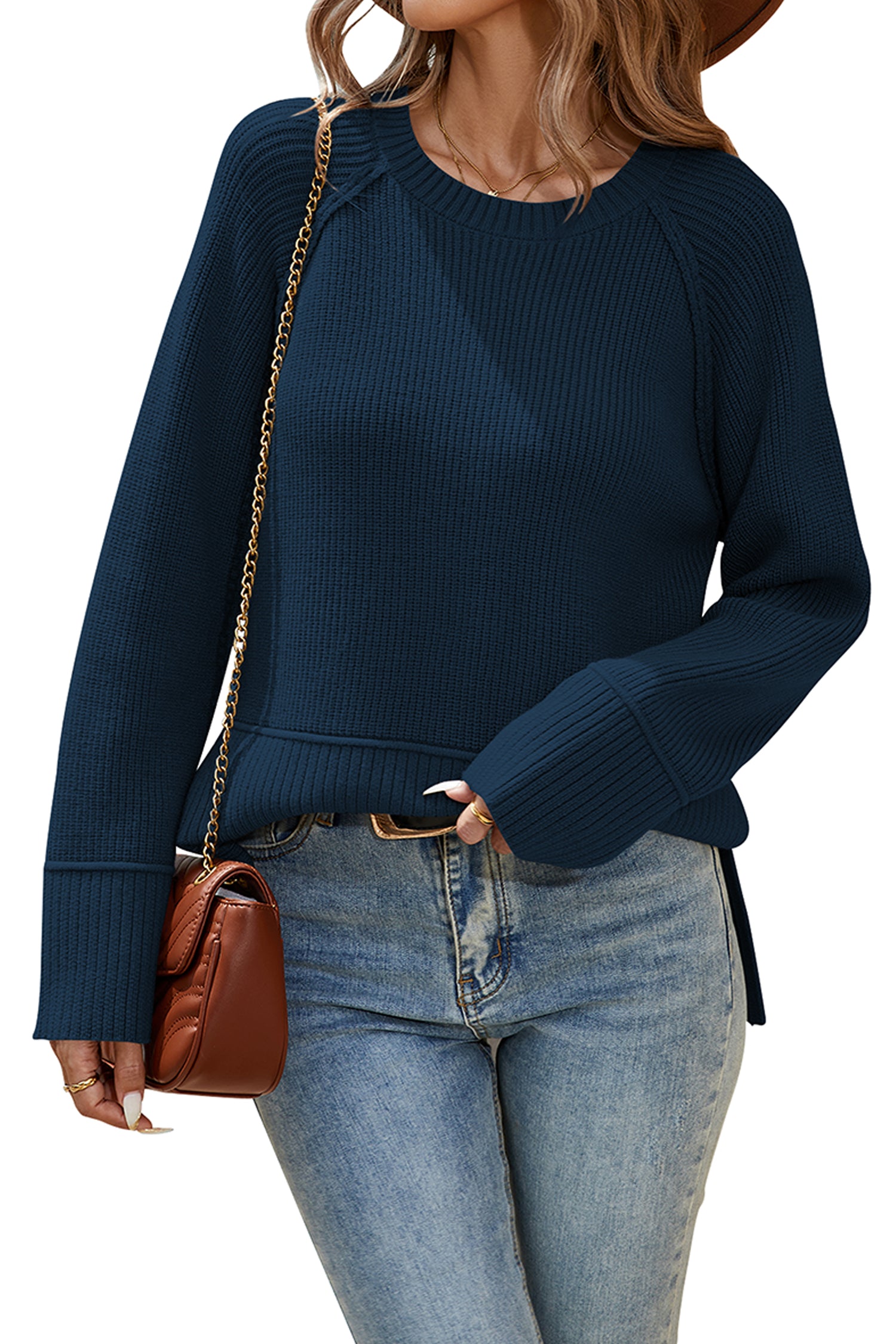 Cakulo Women's Fall Oversized Ribbed Crew Neck Sweater