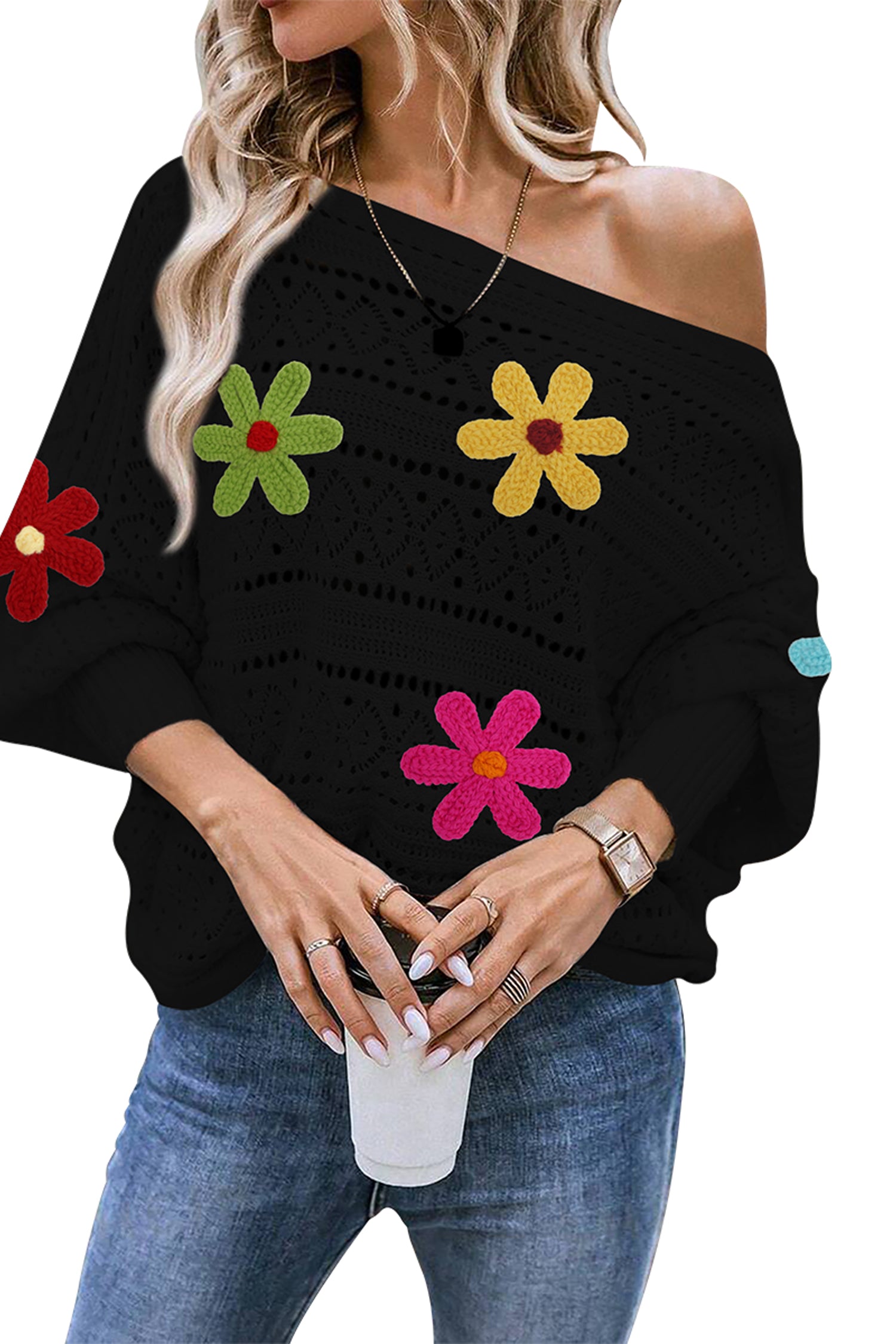 Cakulo Women's Off-Shoulder Batwing Sweater