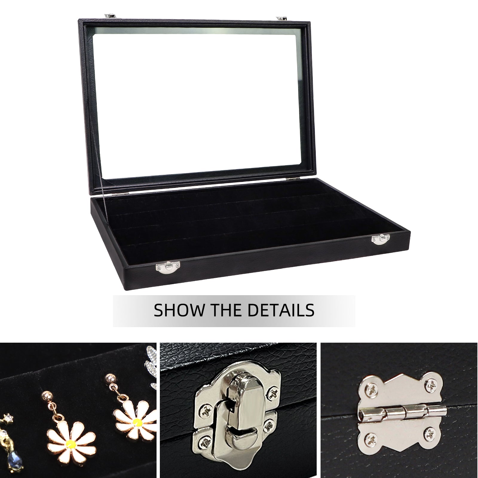 Cakulo Display Box Black Jewelry Storage Box with Clear Lid Holds Multiple