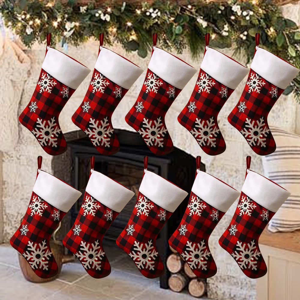 Christmas Supplies Red and Black Checkered Snowflake Christmas Socks Christmas Tree Decoration Children's Holiday Gift Socks Candy Socks