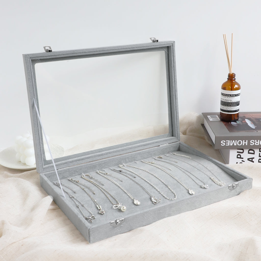 Cakulo Velvet Jewelry Organizer Tray with Clear Lid Stores Bracelets Rings Earrings