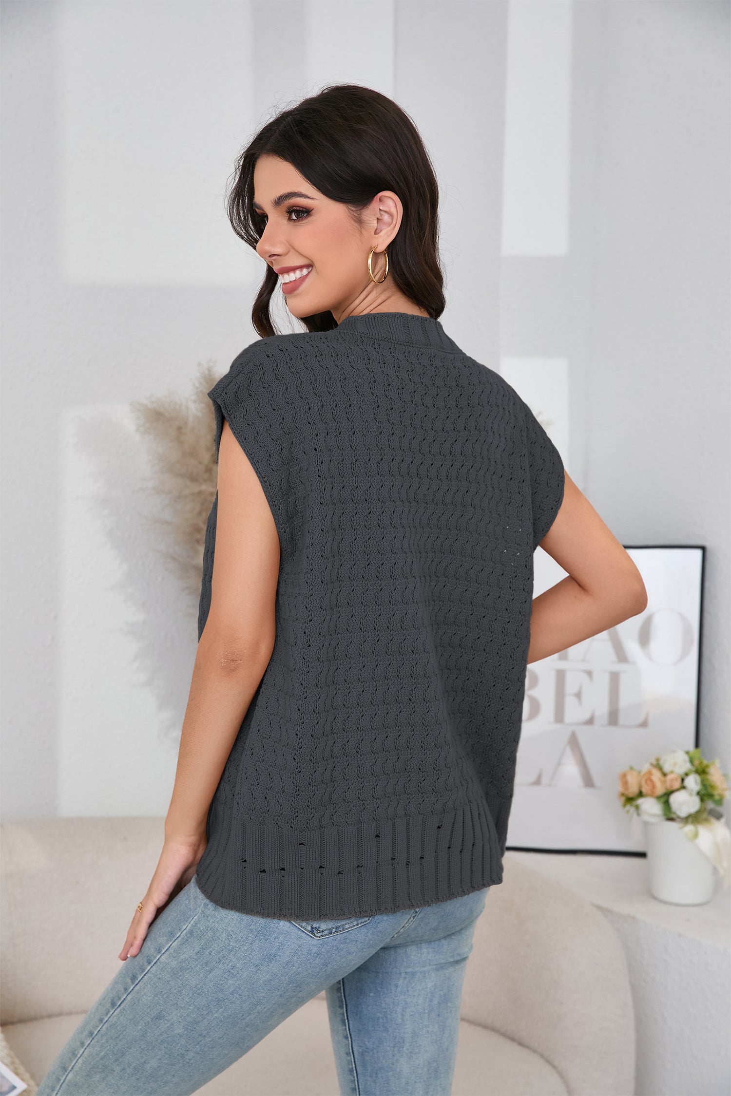 Cakulo Women's 2025 Oversized Sleeveless Cable Knit Summer Sweater Vest