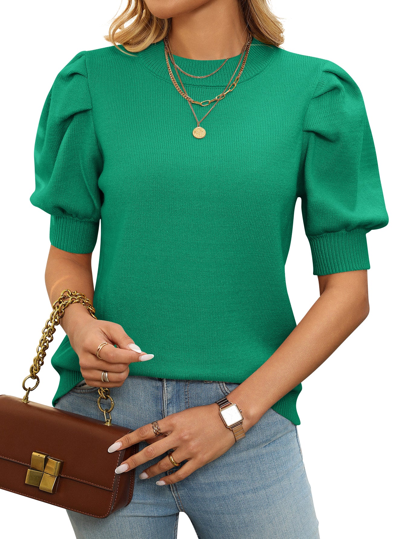 Cakulo Short Sleeve Sweater for Women 2026 Spring Summer Blouses Crewneck Knit