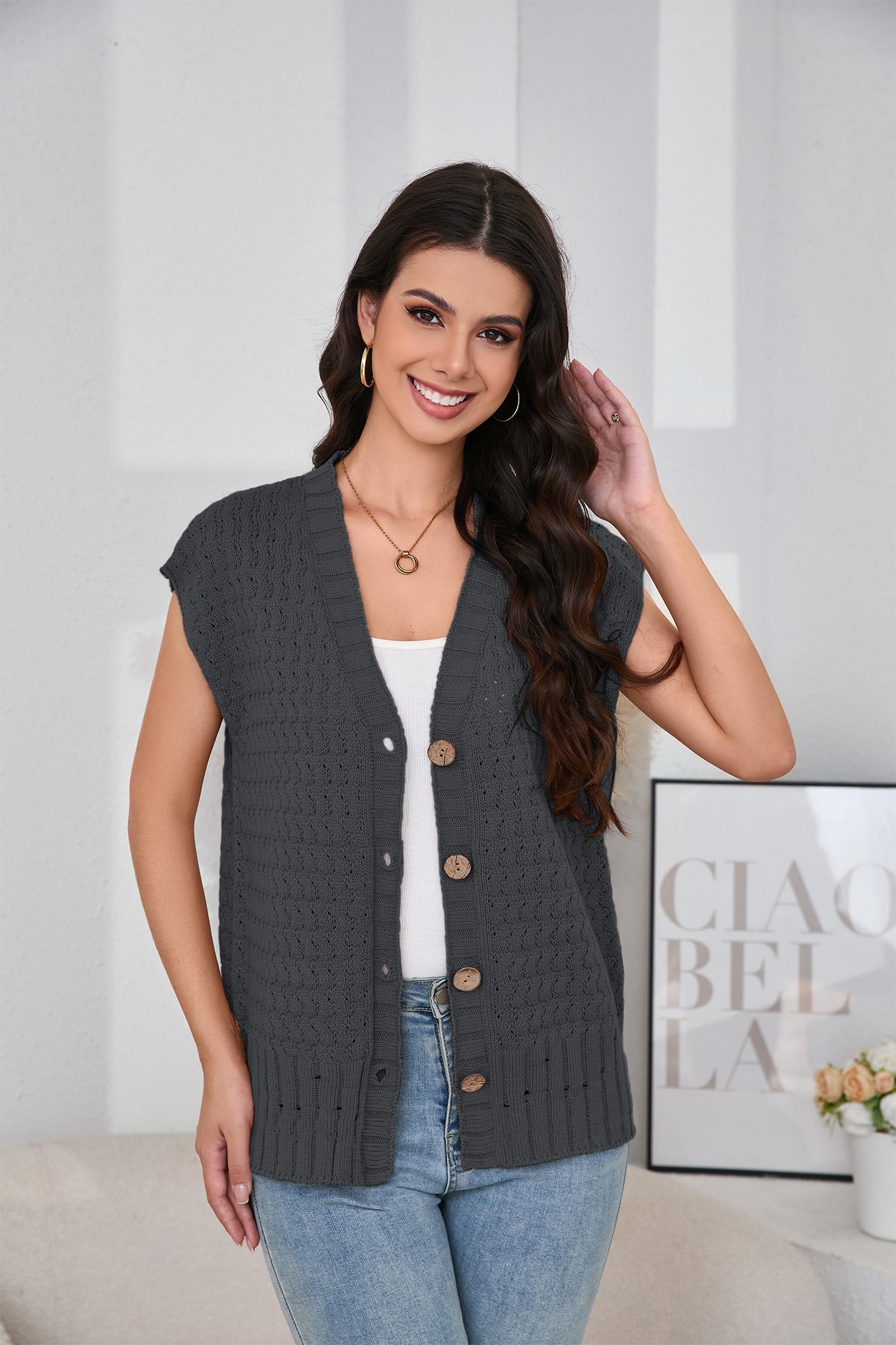 Cakulo Women's 2025 Oversized Sleeveless Cable Knit Summer Sweater Vest