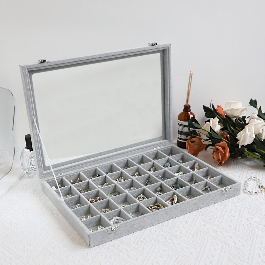 Cakulo Velvet Jewelry Organizer Tray with Clear Lid Stores Bracelets Rings Earrings