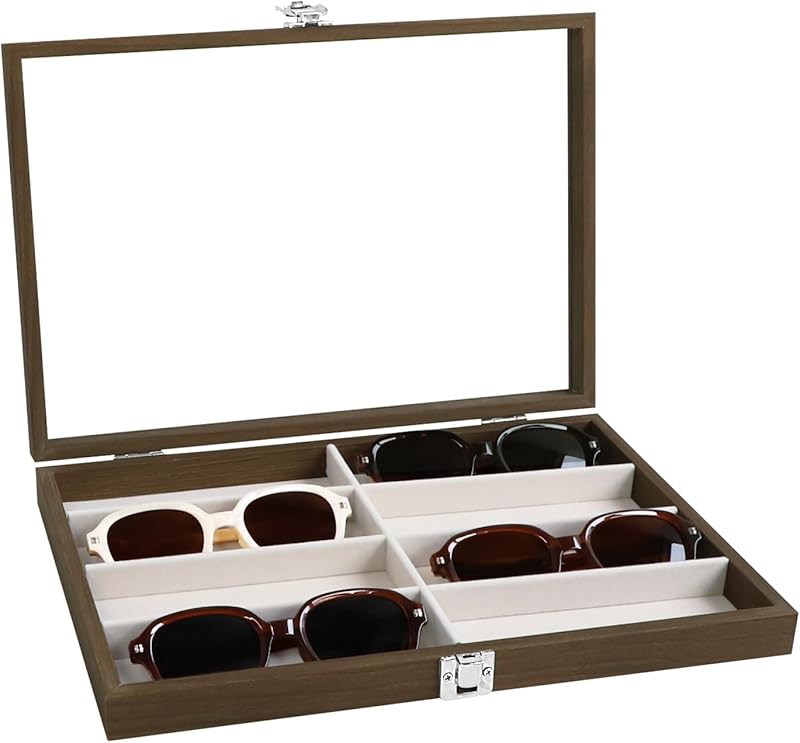 Cakulo Wooden Jewelry Sunglasses Organizer Vintage Tray with Lid for Watches