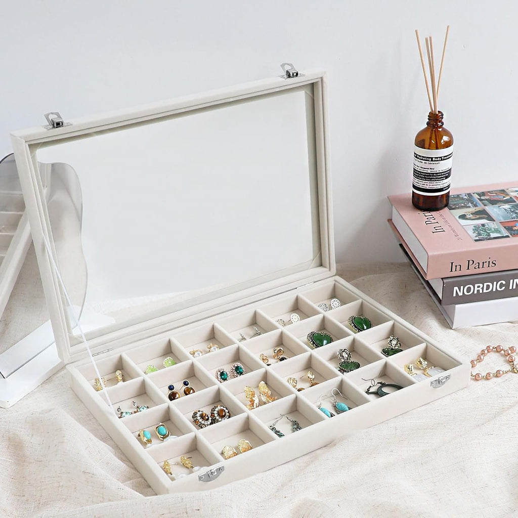 Cakulo Velvet Jewelry Organizer Tray with Lid Holds Earrings Rings Bracelets for Dresser