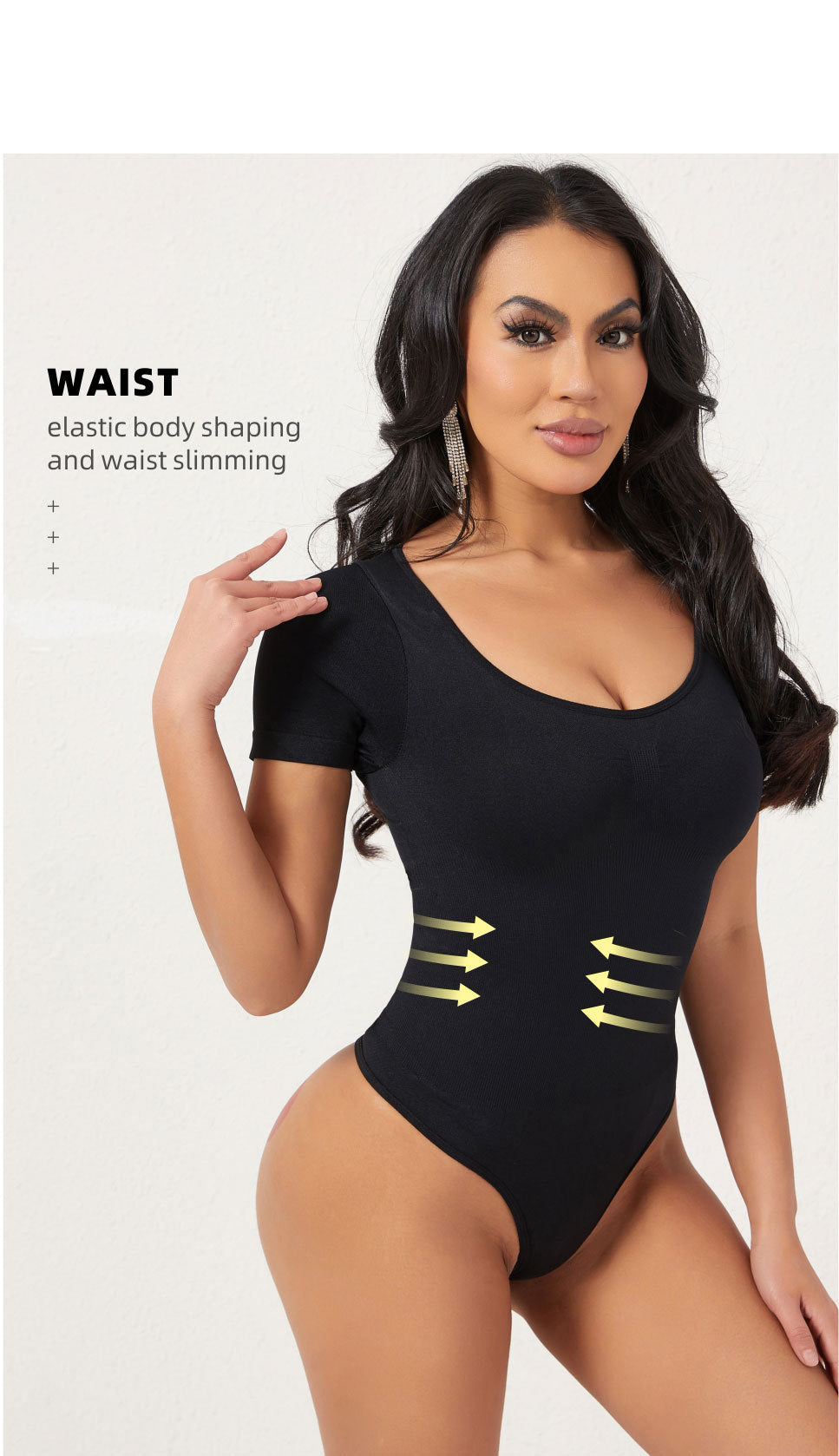 Cakulo Butt-Lifting Waist-Cinching Seamless Short-Sleeve Thong Shapewear Bodysuit