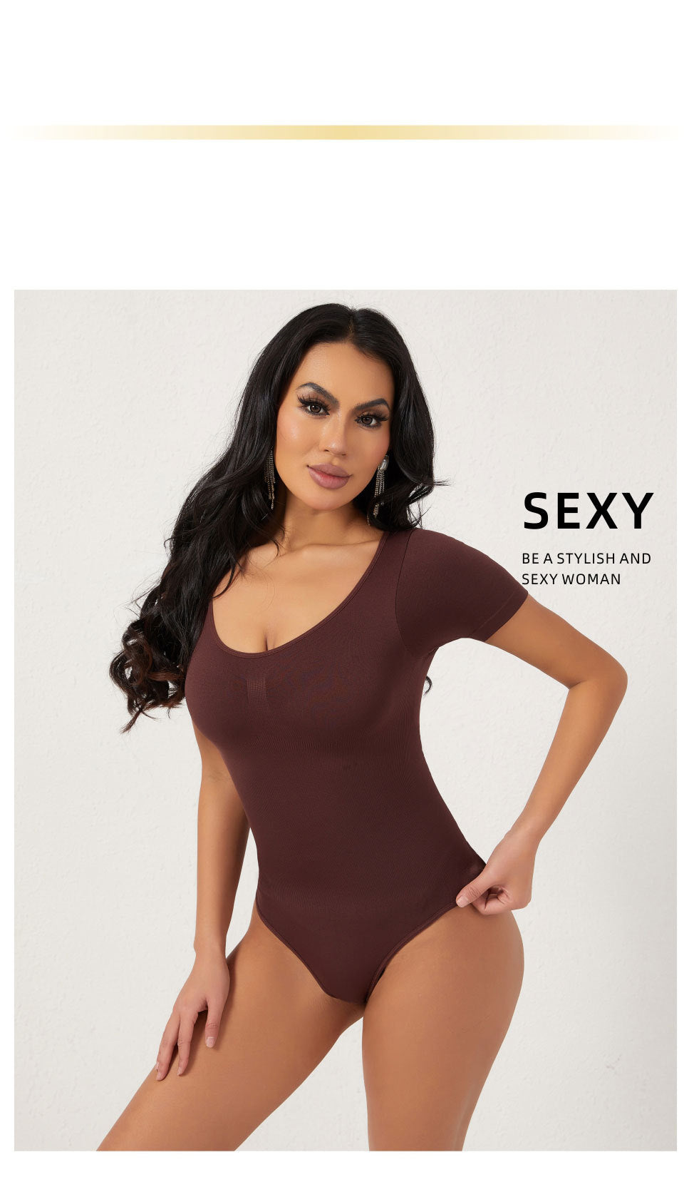 Cakulo Butt-Lifting Waist-Cinching Seamless Short-Sleeve Thong Shapewear Bodysuit
