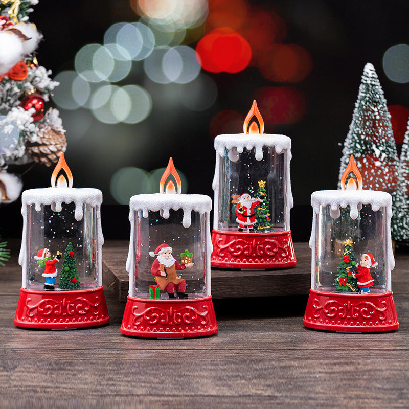 Christmas Glowing Water-Filled Candle Small Lantern Decoration Gift Elderly Water Feature Lamp Desktop Ornament Christmas Tree Arrangement