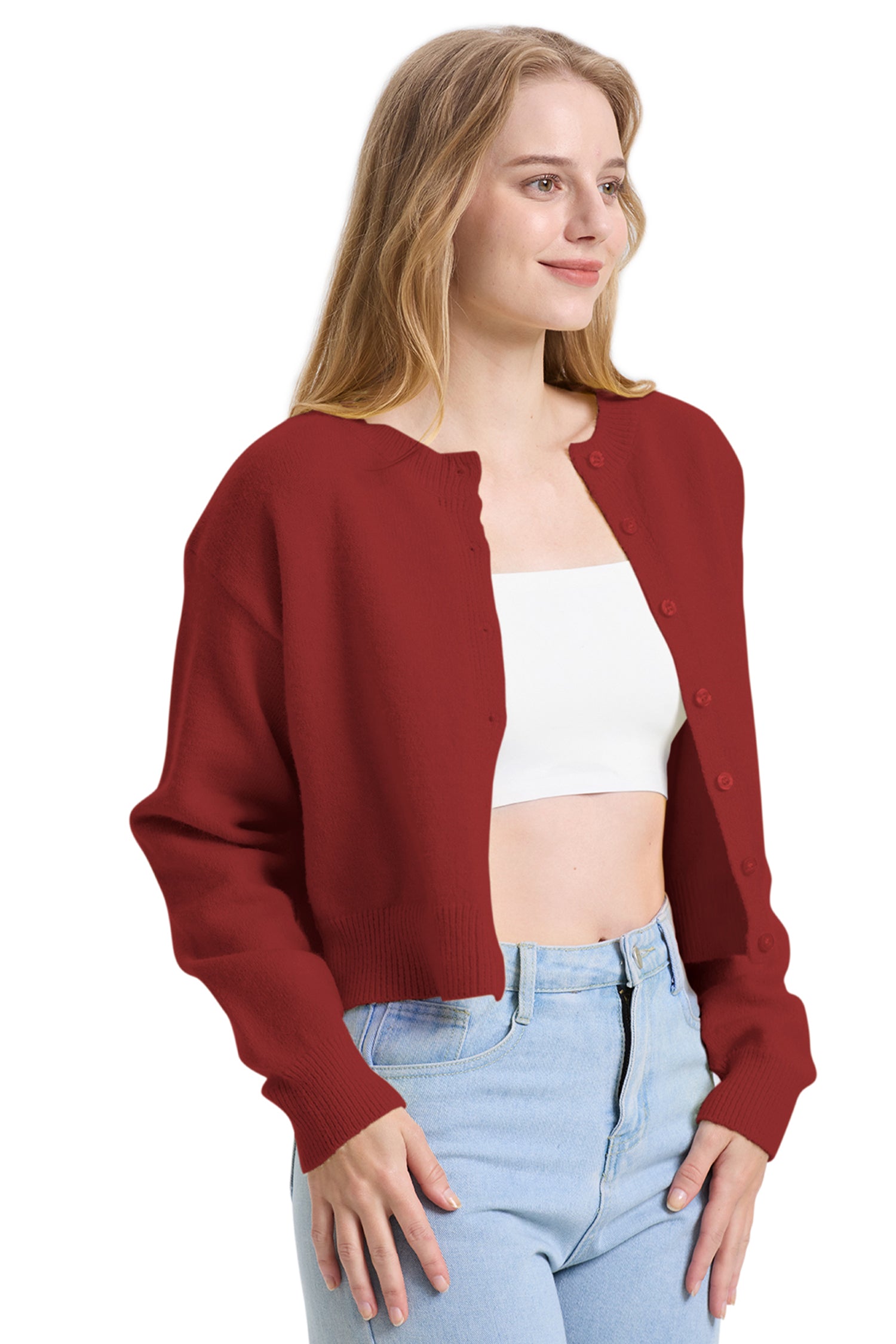 Cakulo Women's Cropped Cardigan Sweater Long Sleeve Y2K