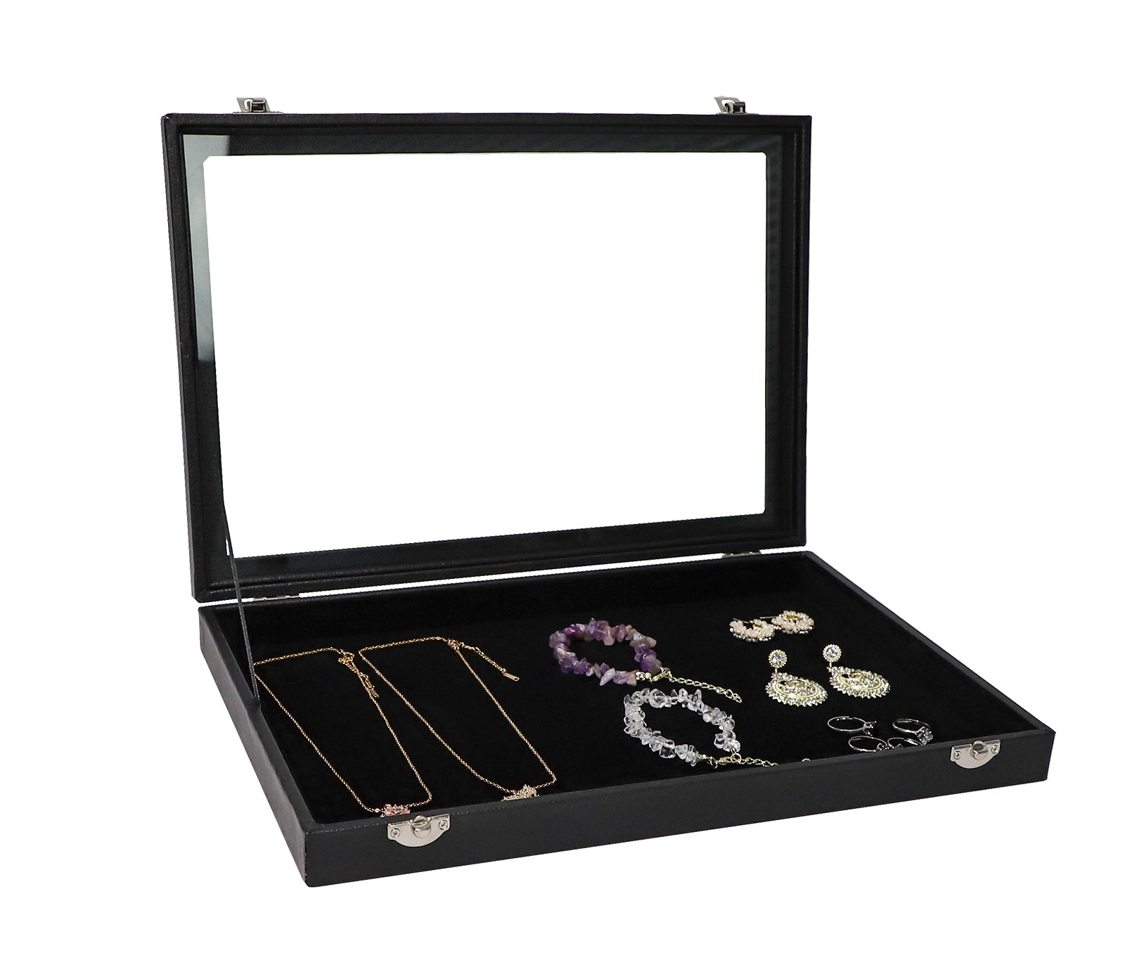 Cakulo Display Box Black Jewelry Storage Box with Clear Lid Holds Multiple