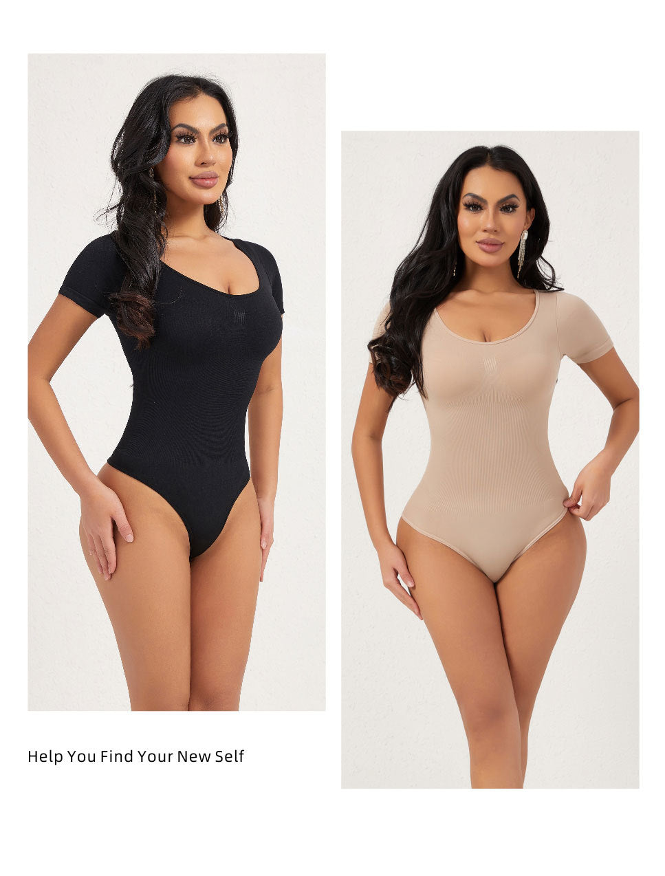 Cakulo Butt-Lifting Waist-Cinching Seamless Short-Sleeve Thong Shapewear Bodysuit