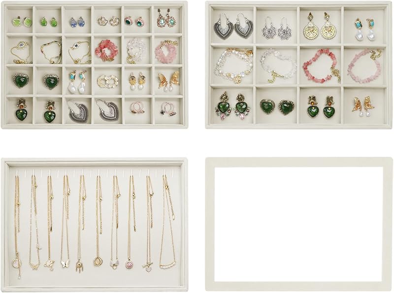 Cakulo Jewelry Organizer Set Velvet Tray with Lid Holds Rings Necklaces Bracelets
