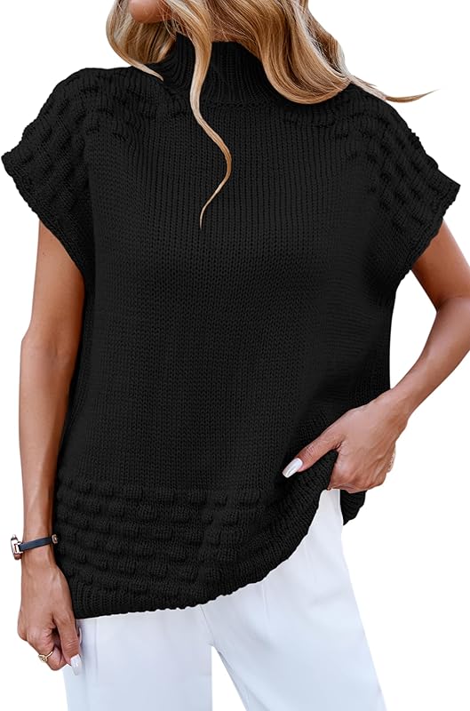 Cakulo Women's Fall Oversized Mock Neck Sleeveless Sweater Vest