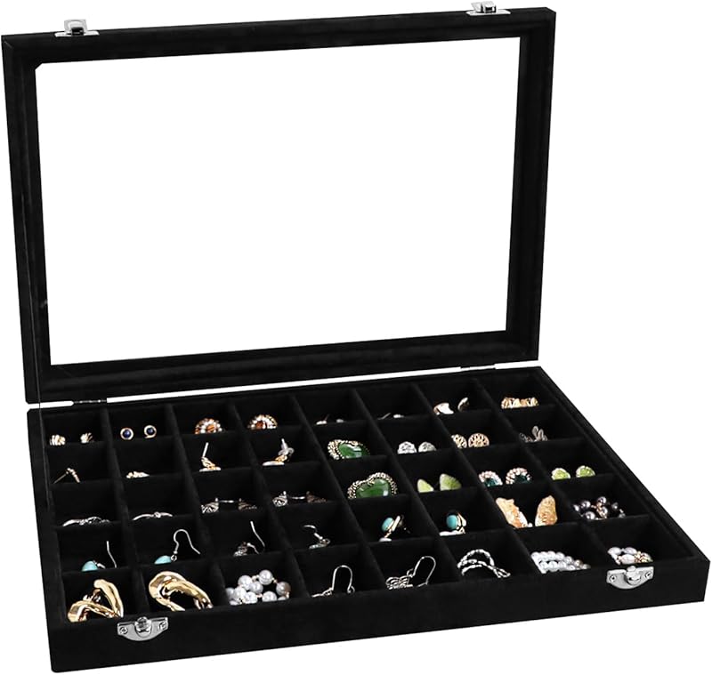 Cakulo Velvet Jewelry Organizer Tray with Lid Holds Earrings Rings Bracelets for Dresser