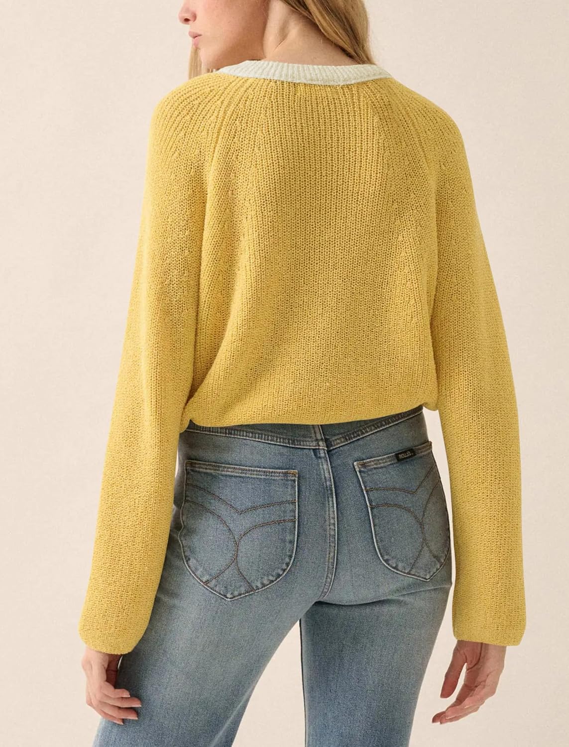 CAKULO Women Button V Neck Cardigan Sweater Contrast Knit Lightweight Long Sleeve Open Front Cropped Cardigans