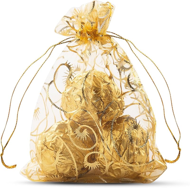 Cakulo 100pcs 4x6'' Black Organza Bags Eyelash Drawstring for Jewelry Candy Wedding