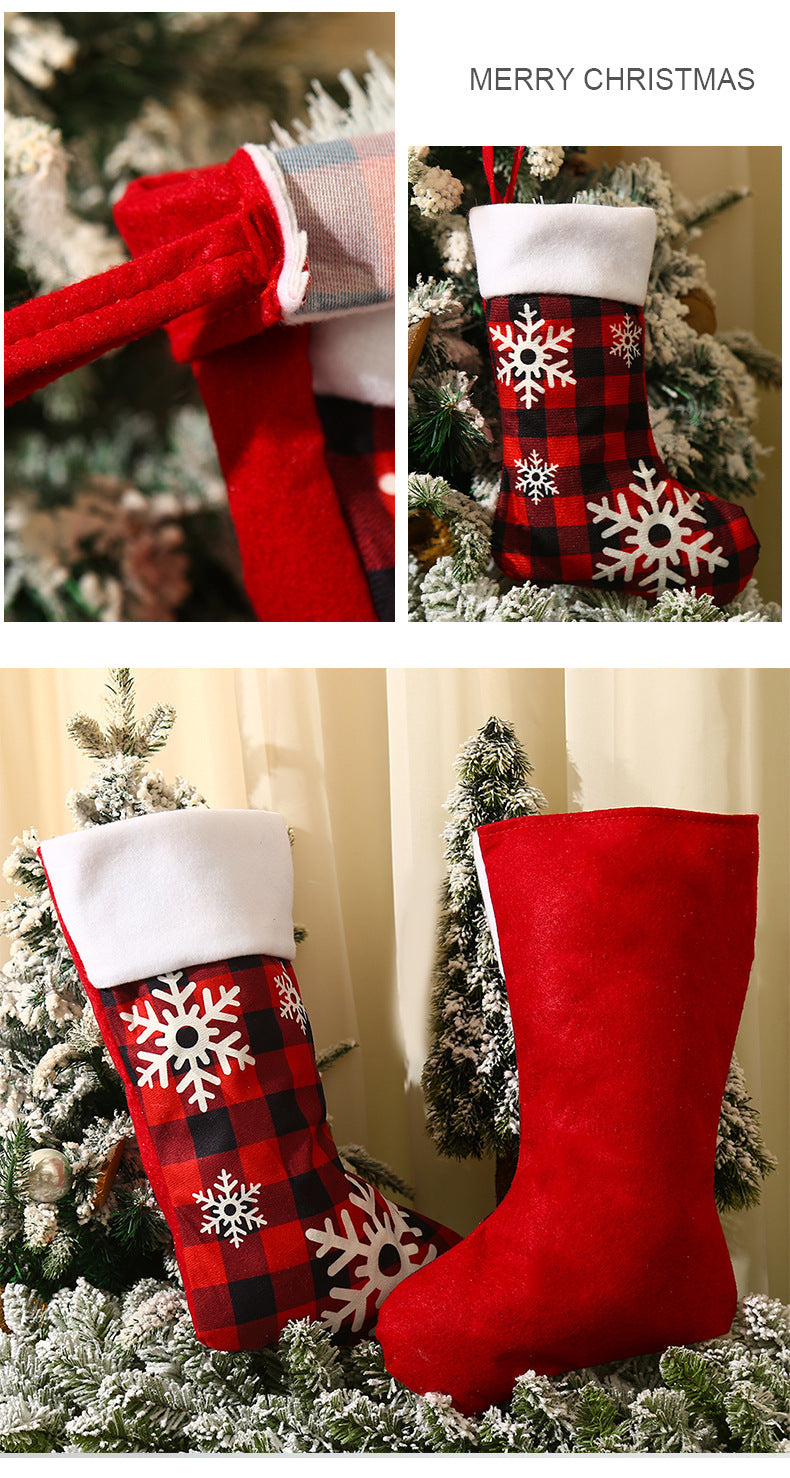 Christmas Supplies Red and Black Checkered Snowflake Christmas Socks Christmas Tree Decoration Children's Holiday Gift Socks Candy Socks