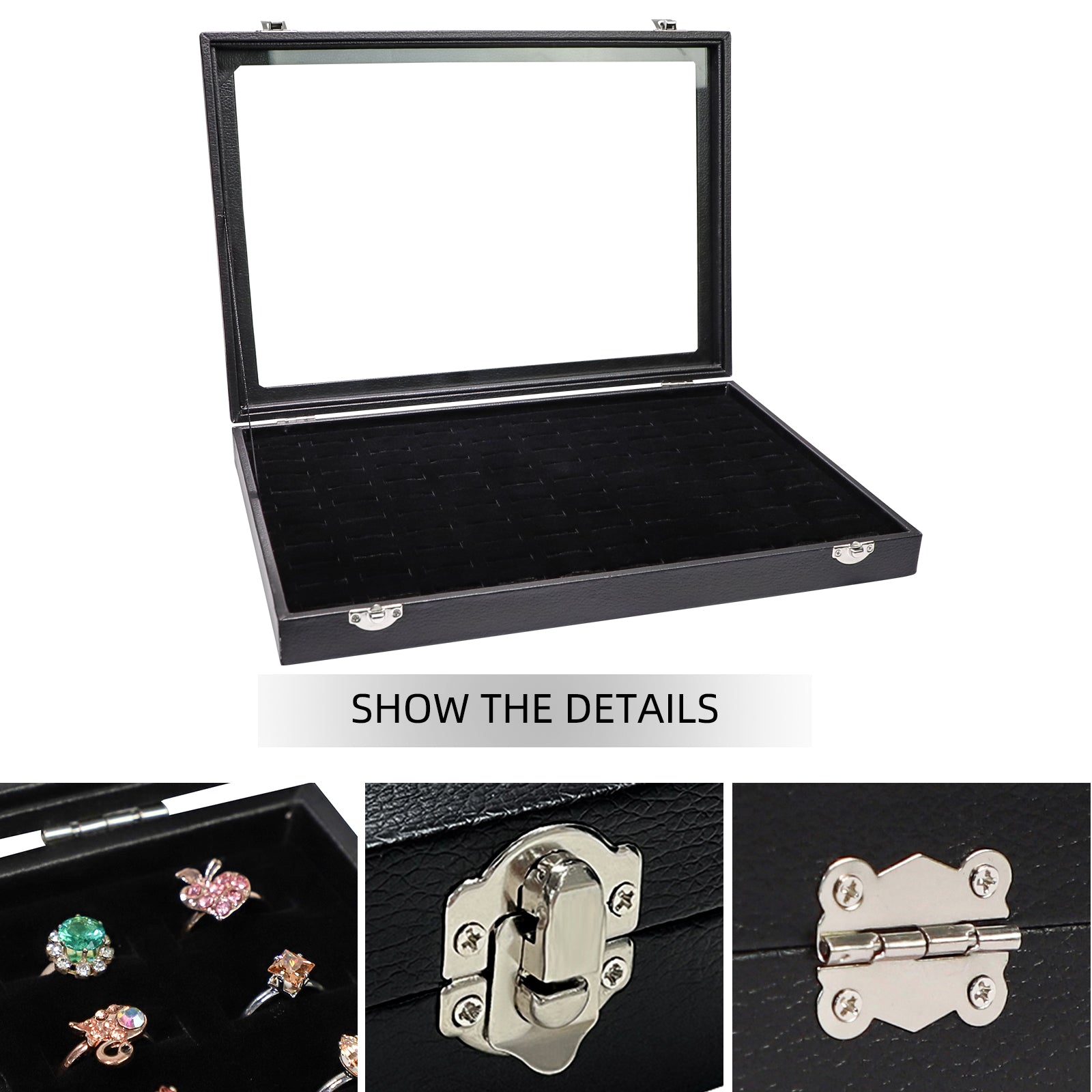 Cakulo Display Box Black Jewelry Storage Box with Clear Lid Holds Multiple