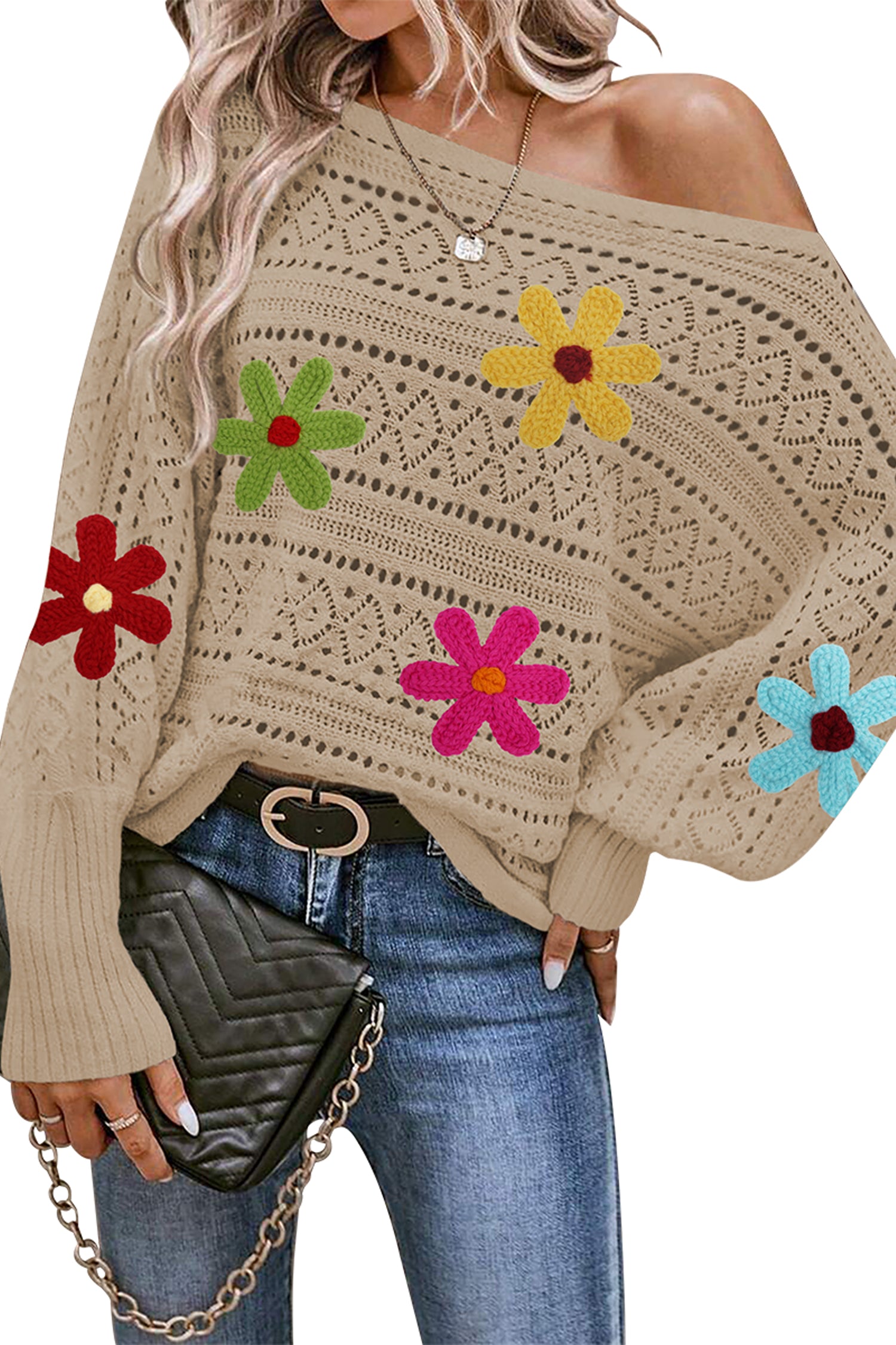 Cakulo Women's Off-Shoulder Batwing Sweater