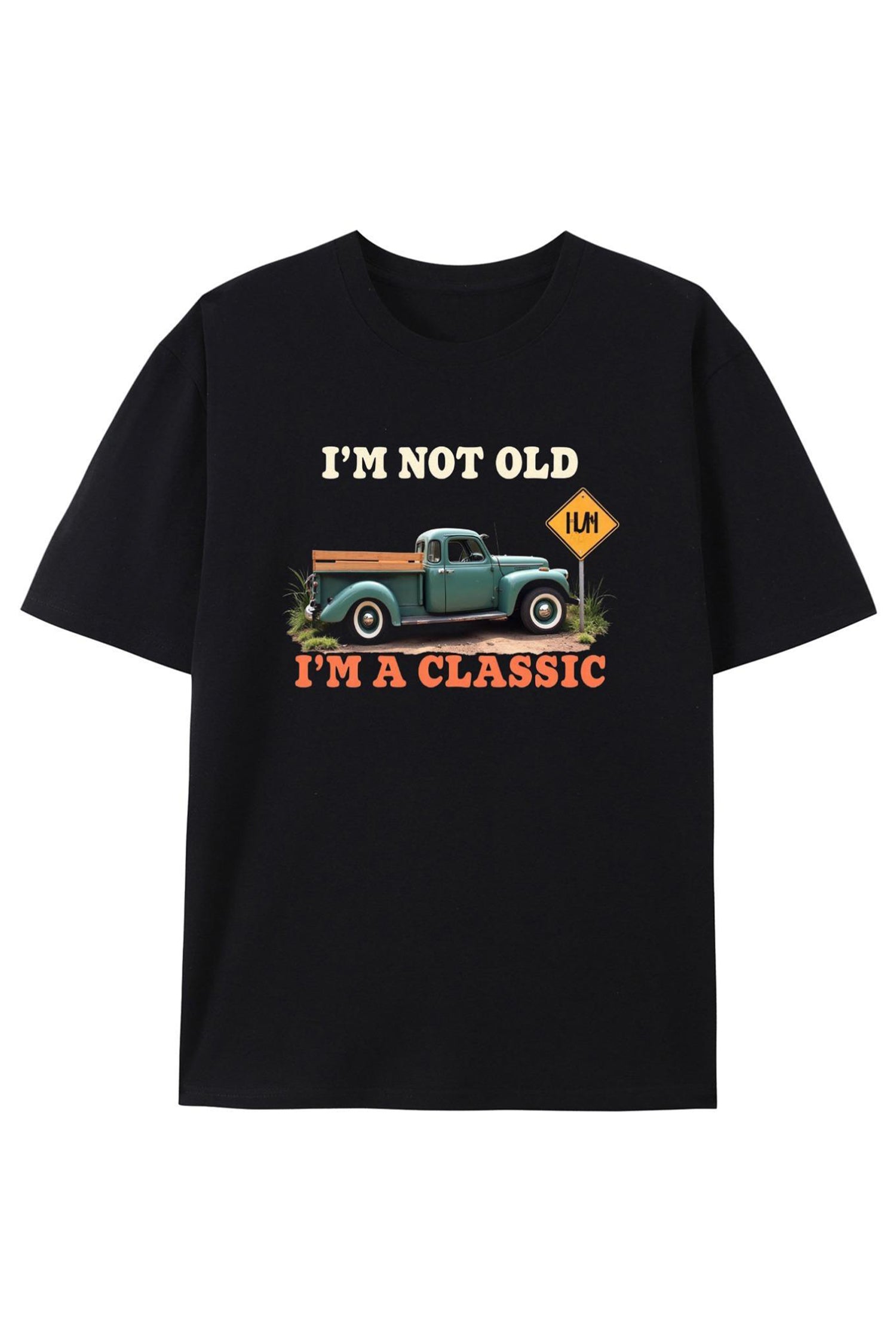 Men's T-Shirt Black Round Neck Patterned Cotton Short Sleeve