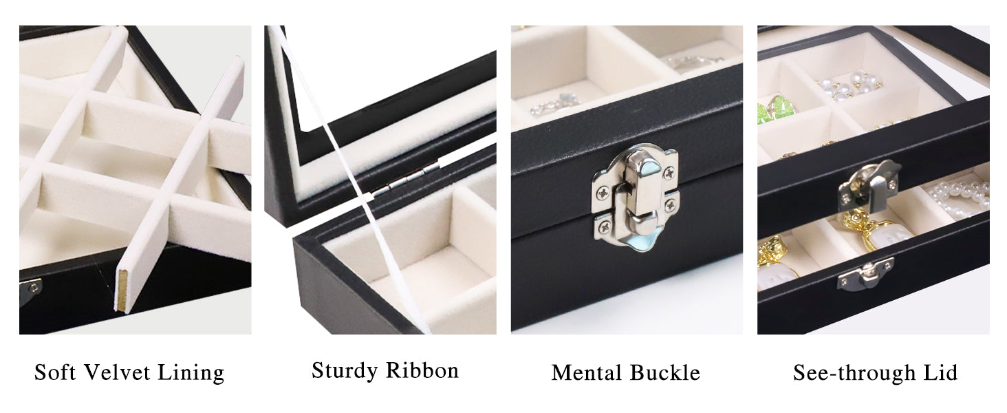Cakulo Wood Ring Box Glass Lid Metal Clasp Velvet Lining – Jewelry Storage Display Tray