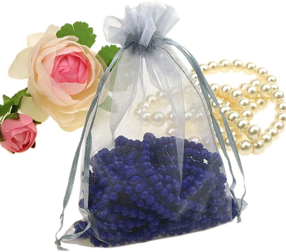 Cakulo 100pcs Grey Organza Bags 5x7in Drawstring Jewelry Party Wedding Favors