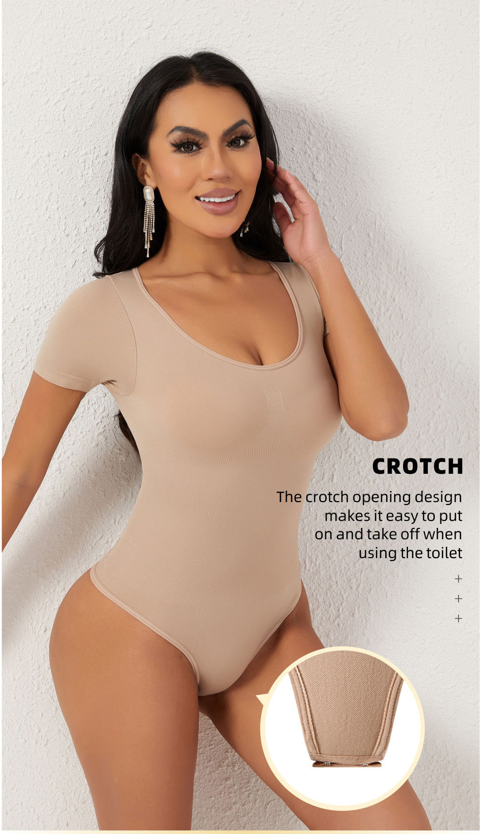 Cakulo Butt-Lifting Waist-Cinching Seamless Short-Sleeve Thong Shapewear Bodysuit