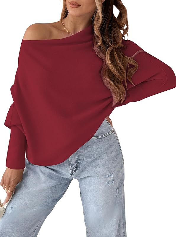 Cakulo Batwing Long Sleeve Off The Shoulder Sweater for Women 2025 Trendy