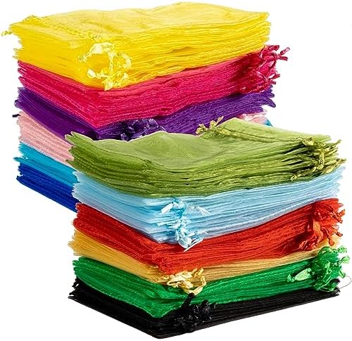Cakulo 100PCS 4x6 Organza Mesh Bags: Drawstring Sheer Pouches for Jewelry/Wedding Gifts