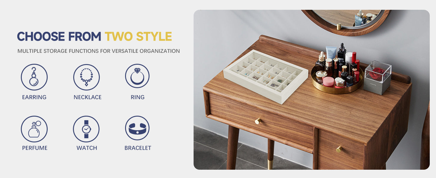 Cakulo Jewelry Organizer Set Velvet Tray with Lid Holds Rings Necklaces Bracelets