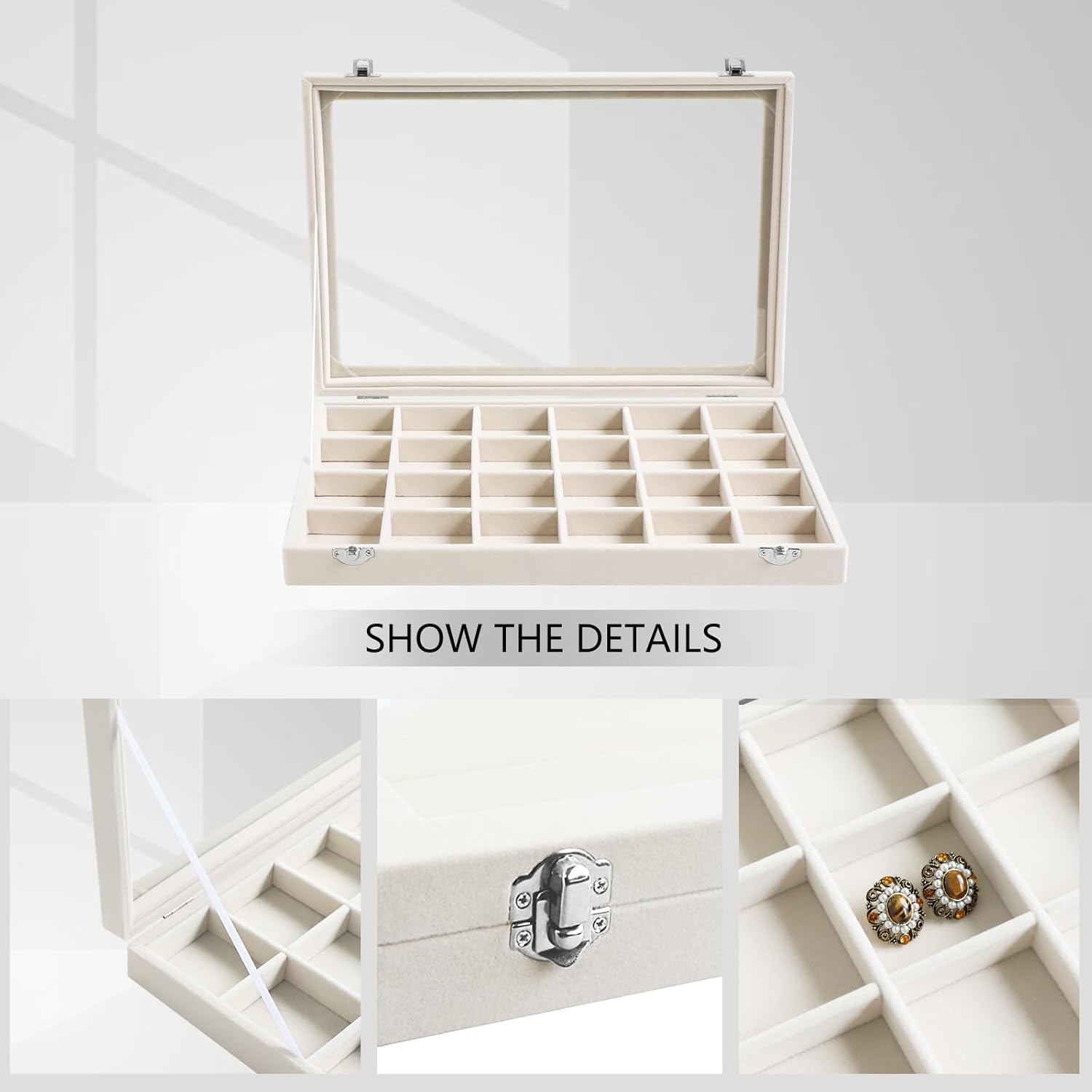 Cakulo Velvet Jewelry Organizer Tray with Lid Holds Earrings Rings Bracelets for Dresser