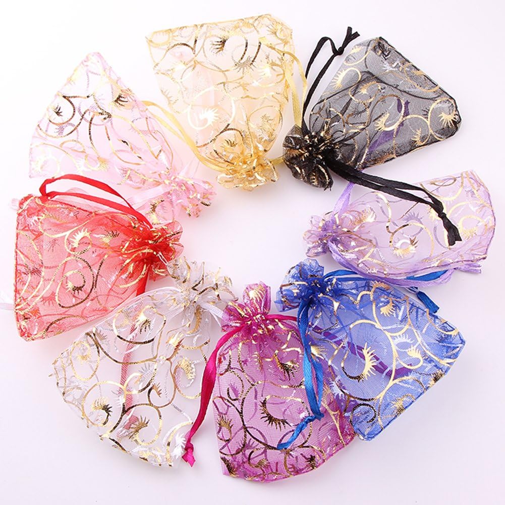 Cakulo 100pcs 4x6'' Black Organza Bags Eyelash Drawstring for Jewelry Candy Wedding