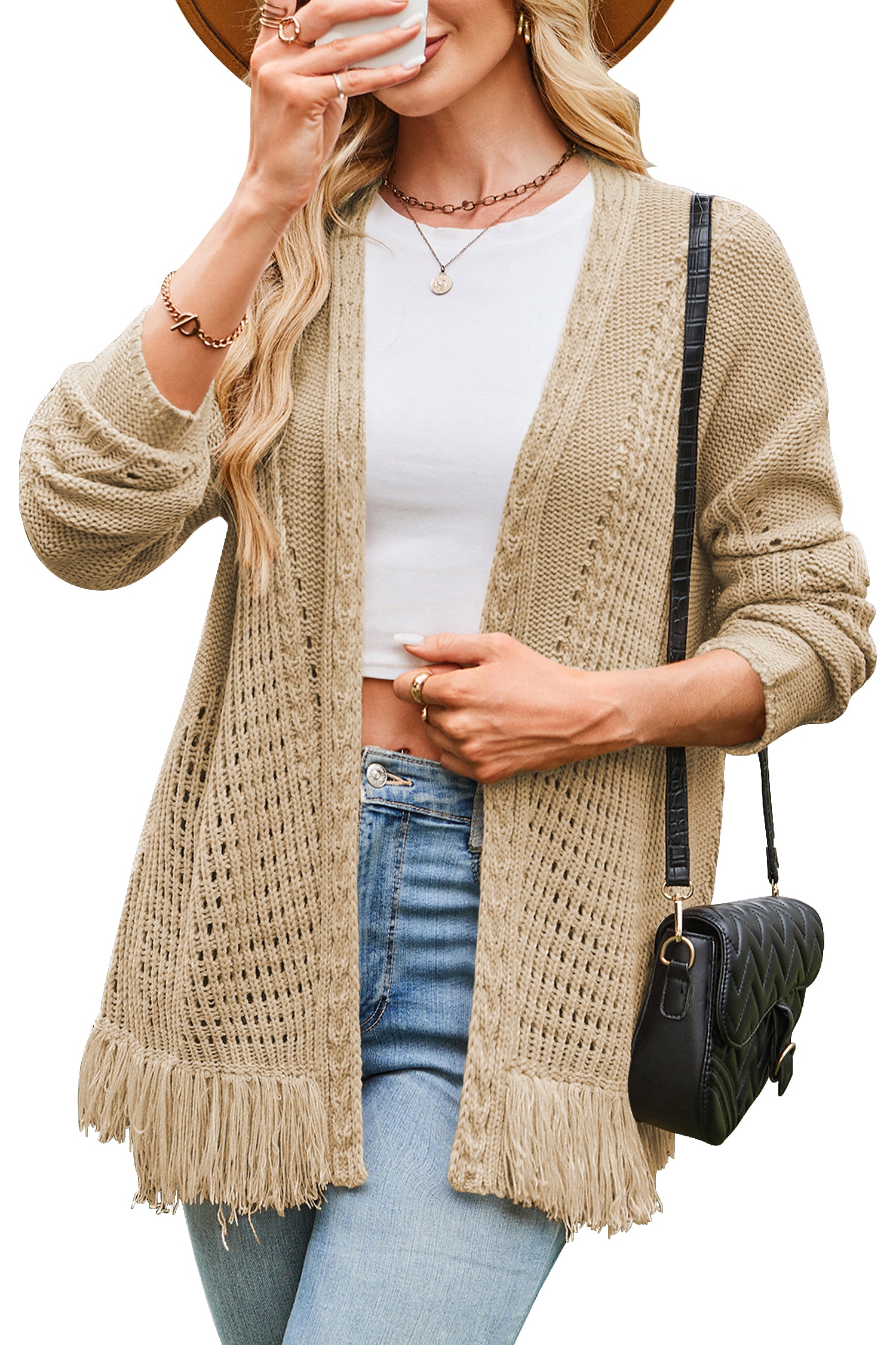 Cakulo Womens 2025 Crochet Fringe Cardigan: Lightweight, Open Front Kimono Knit