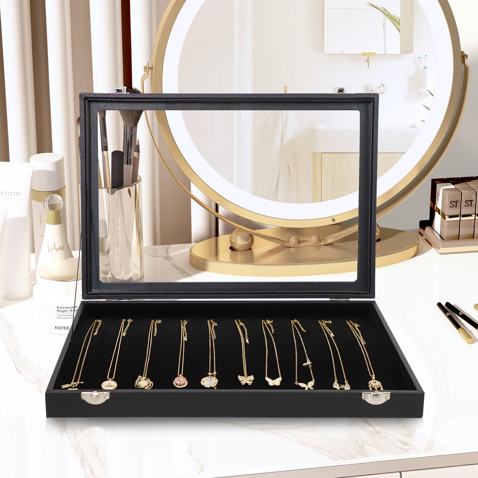 Cakulo Display Box Black Jewelry Storage Box with Clear Lid Holds Multiple