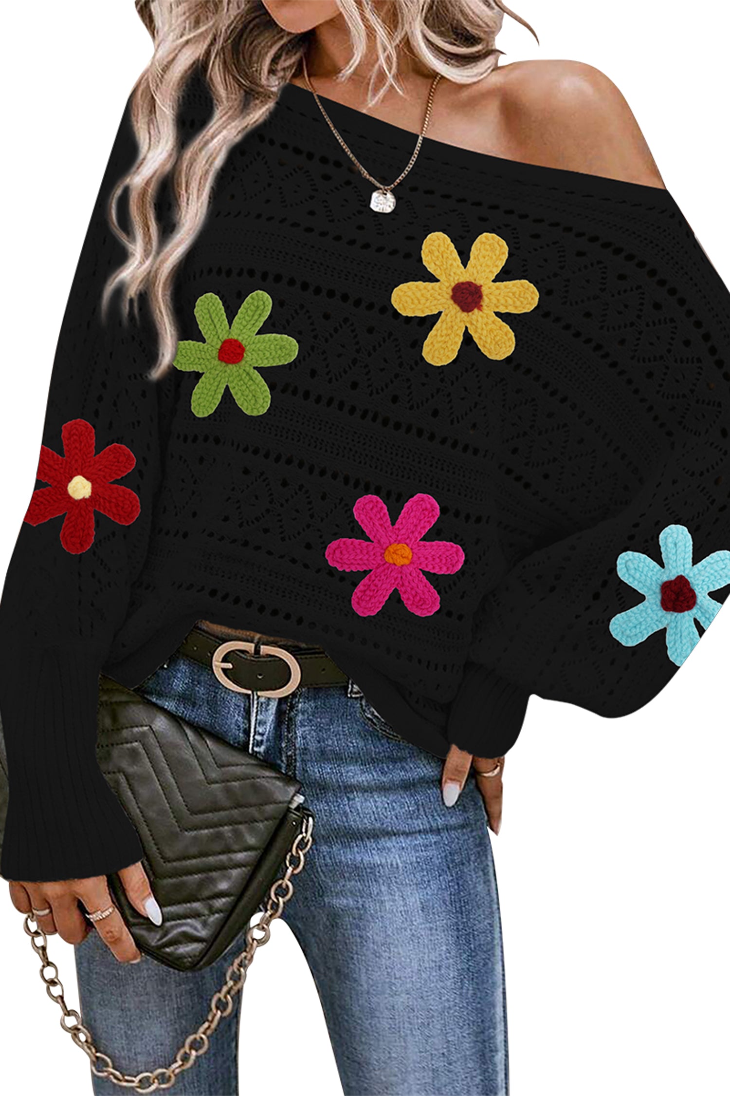 Cakulo Women's Off-Shoulder Batwing Sweater