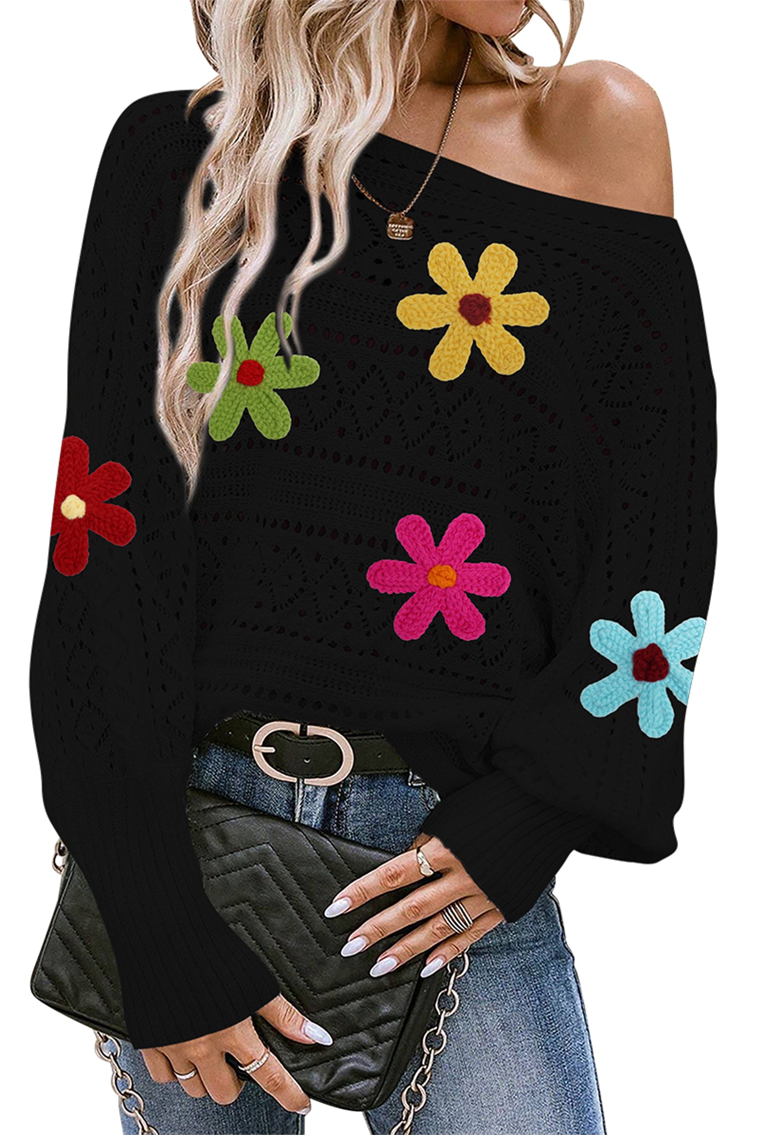 Cakulo Women's Off-Shoulder Batwing Sweater