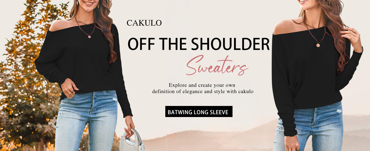 Cakulo Womens Off - The - Shoulder Lightweight Oversized Knit Pullover, Ideal for Fall Looks