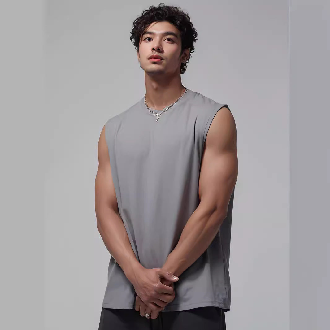 Cakulo Men's Wide Shoulder Sleeveless Vest Men's Simple Solid Color Loose