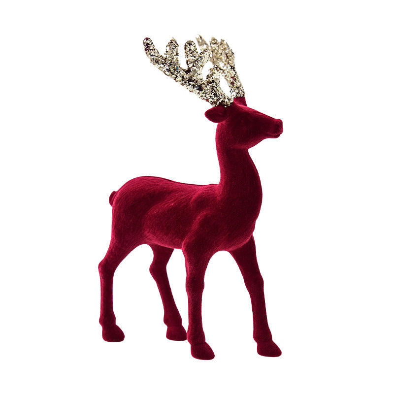 Christmas Decoration Reindeer Desktop Ornament Christmas Tree Decoration Hanging Decoration Glitter Wine Red Flocked Reindeer Pendant
