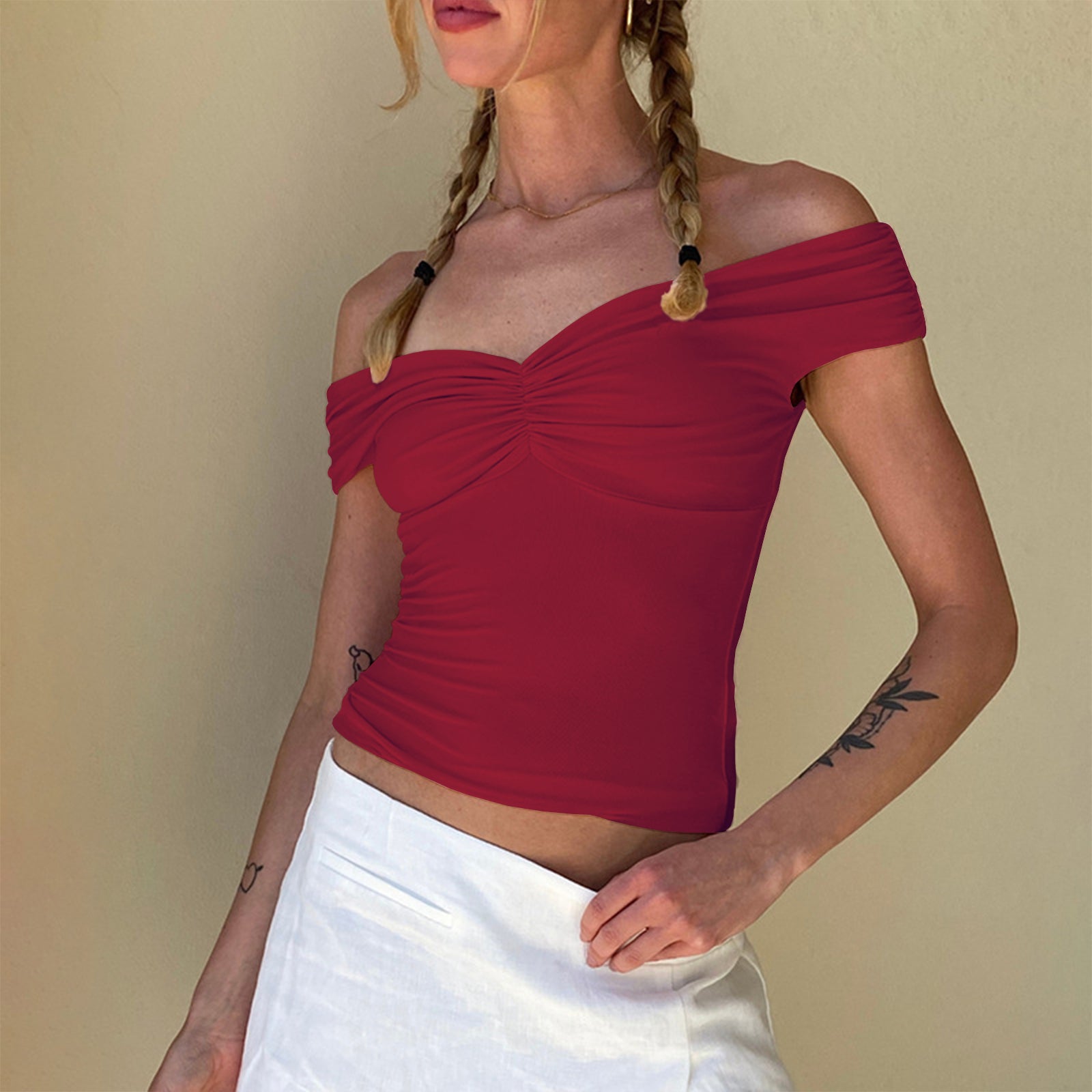 Cakulo Women's Yellow Off The Shoulder Top Sleeveless