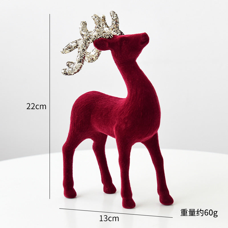 Christmas Decoration Reindeer Desktop Ornament Christmas Tree Decoration Hanging Decoration Glitter Wine Red Flocked Reindeer Pendant