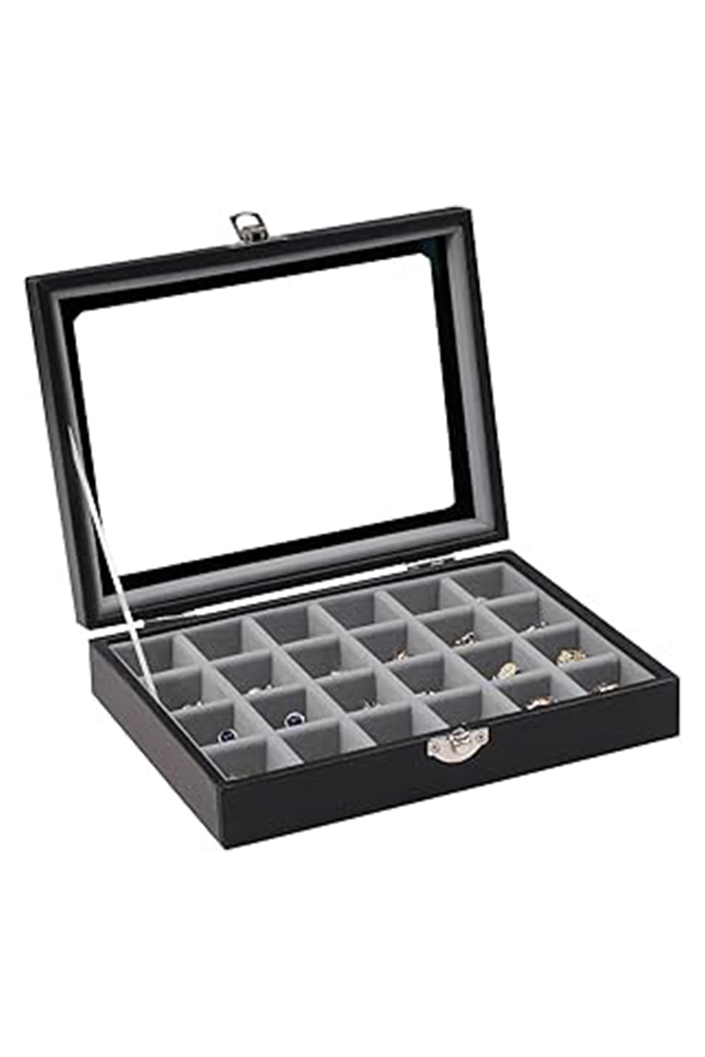 Cakulo 24 - Grid Jewelry Organizer Velvet Tray with Clear Lid Ring Earring Storage