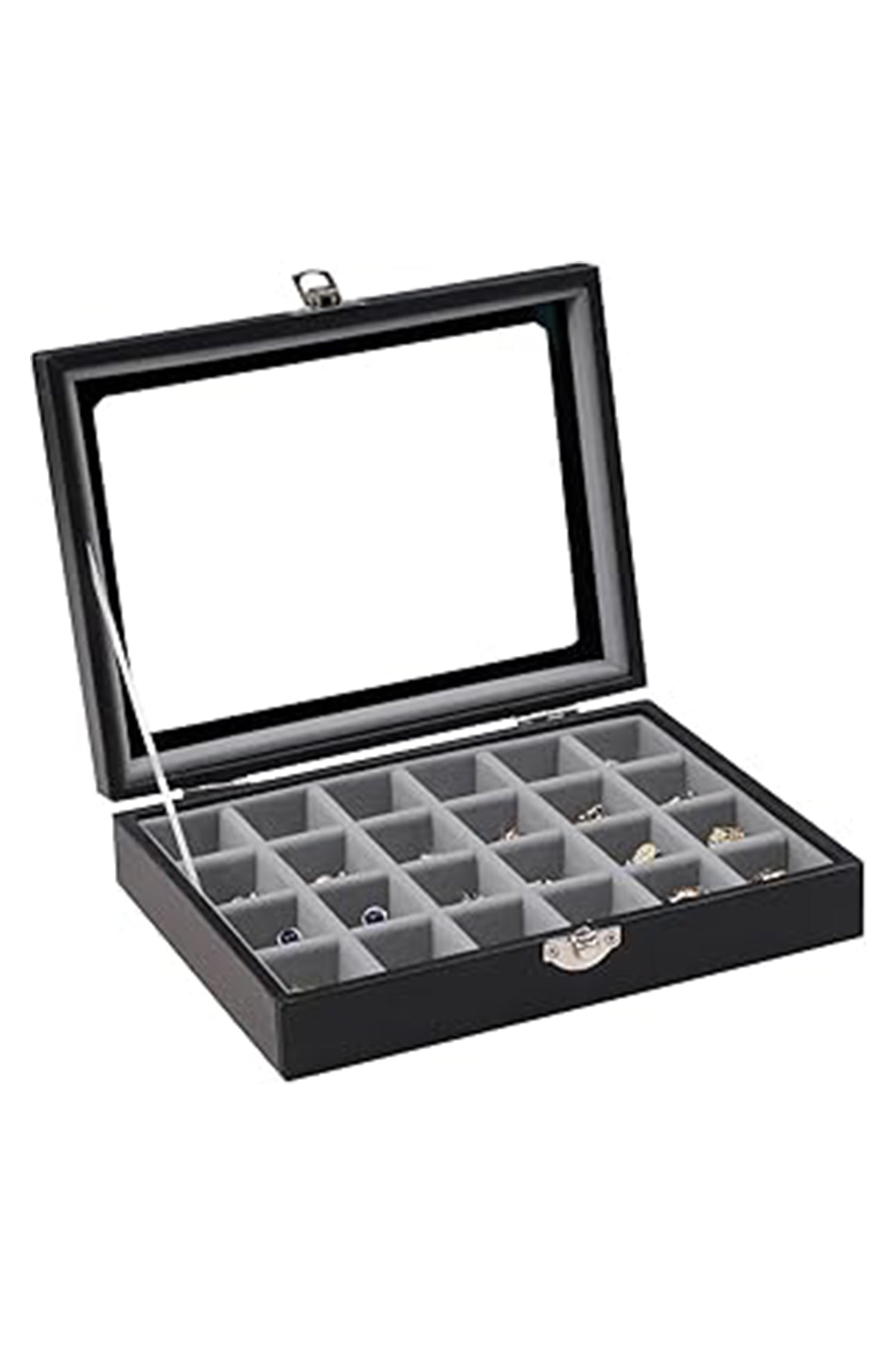 Cakulo 24 - Grid Jewelry Organizer Velvet Tray with Clear Lid Ring Earring Storage