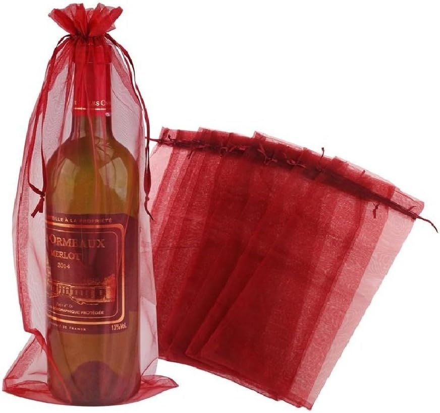 Cakulo 20pcs  Organza Wine Bags 5.5x14.5in Drawstring for Wedding Baby Shower