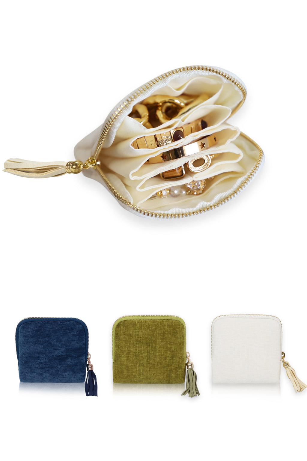 Cakulo Portable Travel Jewelry Case Pouches for Crystals Bracelets Rings—White Tassel