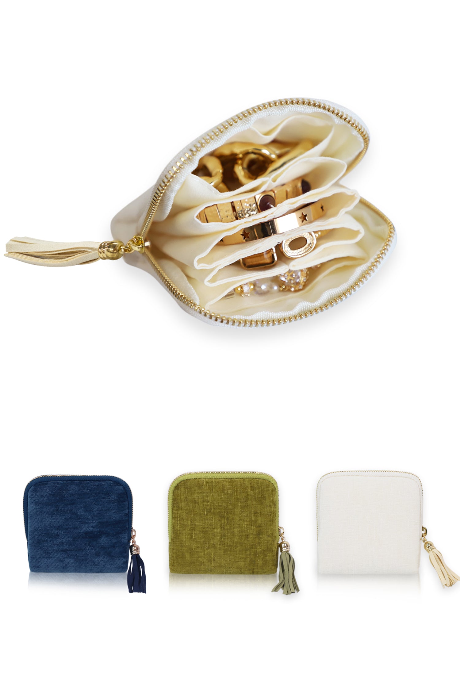 Cakulo Portable Travel Jewelry Case Pouches for Crystals Bracelets Rings—White Tassel