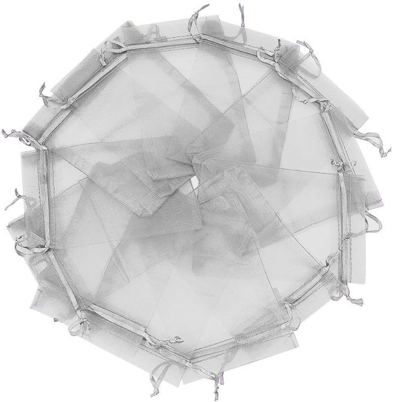 Cakulo 100pcs Grey Organza Bags 5x7in Drawstring Jewelry Party Wedding Favors